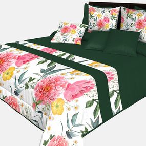 DomTextilu Prehoz na posteľ v dokonalej zelenej farbe s farebnými kvetinami Šírka: 170 cm | Dĺžka: 210 cm 65892-239722