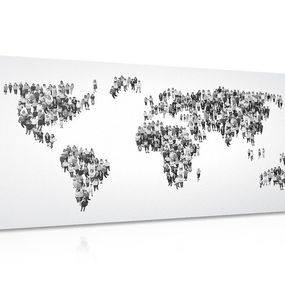 Obraz na korku mapa sveta pozostávajúca z ľudí v čiernobielom prevedení - 120x60