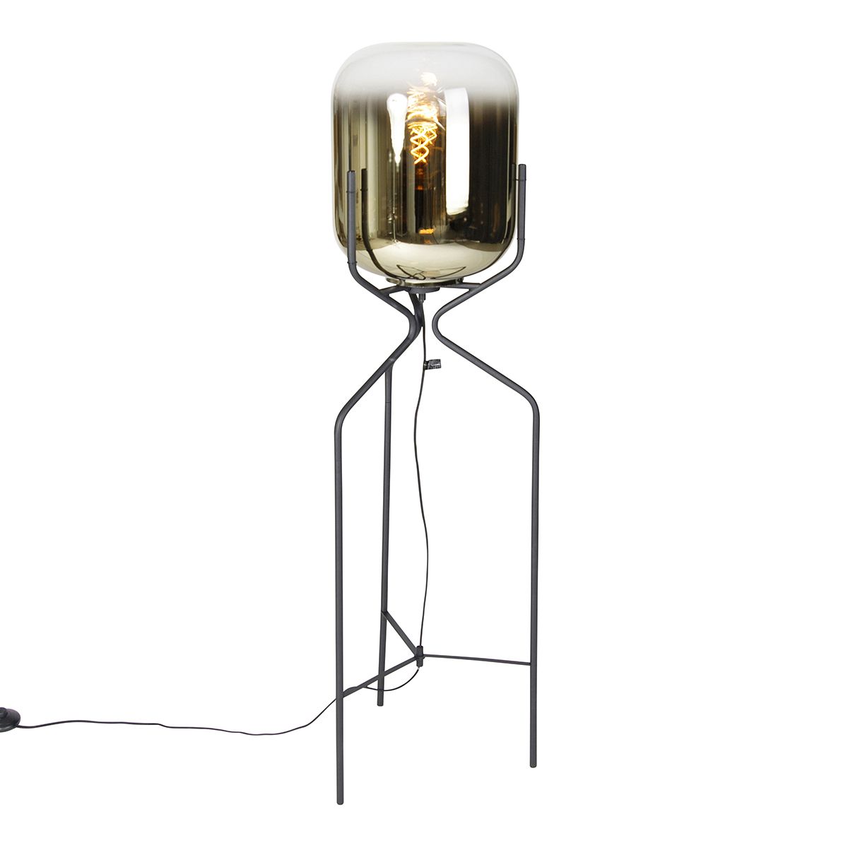 Dizajnová stojaca lampa čierna so zlatým sklom - Bliss