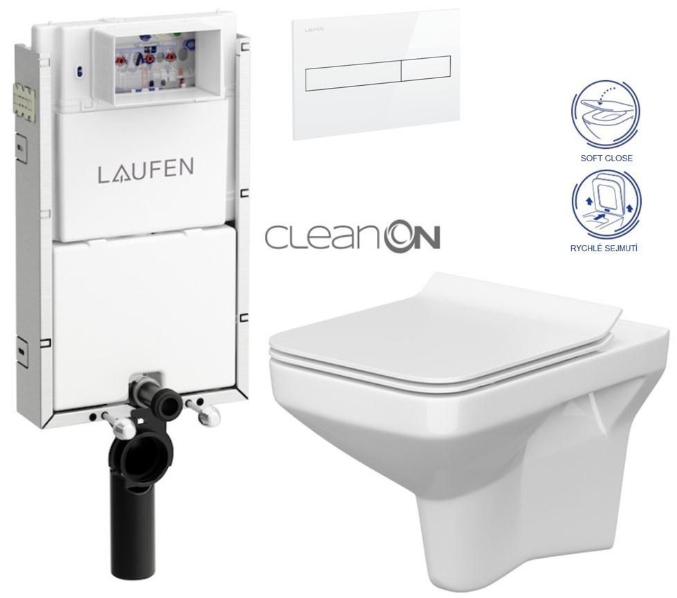 LAUFEN Podomít. systém LIS TW1 SET s bielym tlačidlom + WC CERSANIT CLEANON COMO + SEDADLO H8946630000001BI CO1