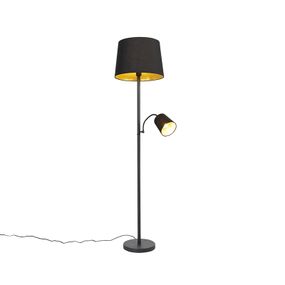 Klasická stojaca lampa čierna so zlatou a svetlom na čítanie - Retro