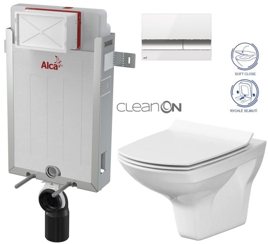 ALCADRAIN Renovmodul - predstenový inštalačný systém s bielym / chróm tlačidlom M1720-1 + WC CERSANIT CLEANON CARINA + SEDADLO AM115/1000 M1720-1 CA3