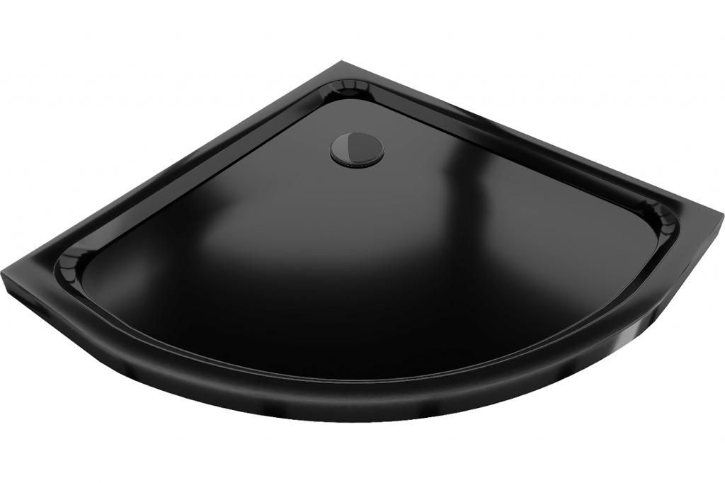 MEXEN/S - Flat sprchová vanička štvrťkruhová slim 70 x 70 cm, černá + čierny sifón 41707070B