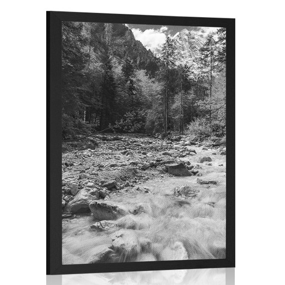 Plagát čiernobiela horská krajina - 40x60 black