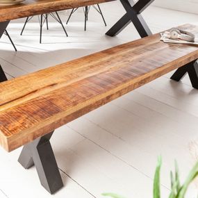 Estila Industriálna moderná lavica Steele Craft z masívneho mangového dreva hnedej farby a s čiernymi prekríženými nohami 160cm