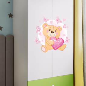 Dětská skříň Babydreams 90 cm medvídek s motýlky zelená