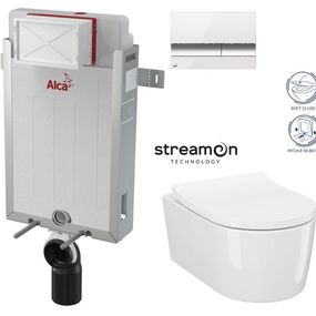 ALCADRAIN Renovmodul - predstenový inštalačný systém s bielym / chróm tlačidlom M1720-1 + WC CERSANIT INVERTO + SEDADLO duraplastu SOFT-CLOSE AM115/1000 M1720-1 IN1