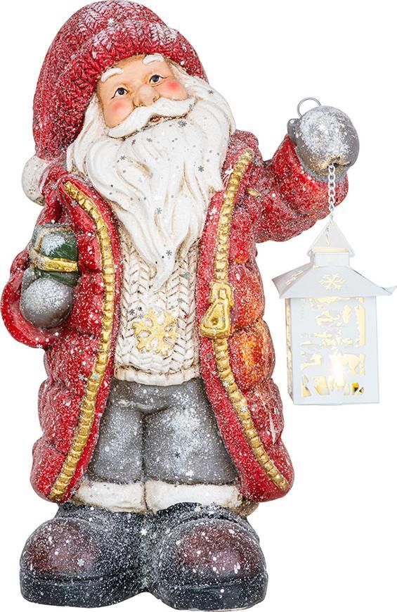 Dekorácia MagicHome Vianoce, Santa s lampášom, LED, keramika, 2xAAA, 26x18x42 cm