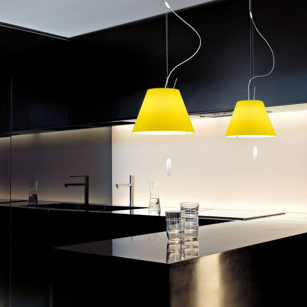 Luceplan Costanzina závesná lampa v žltej, Obývacia izba / jedáleň, hliník, polykarbonát, E14, 42W