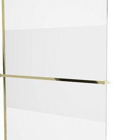 MEXEN/S - KIOTO Sprchová zástena WALK-IN s poličkou a držiakom uterákov 110 x 200 cm, transparent 8 mm, zlatá 800-110-121-50-35