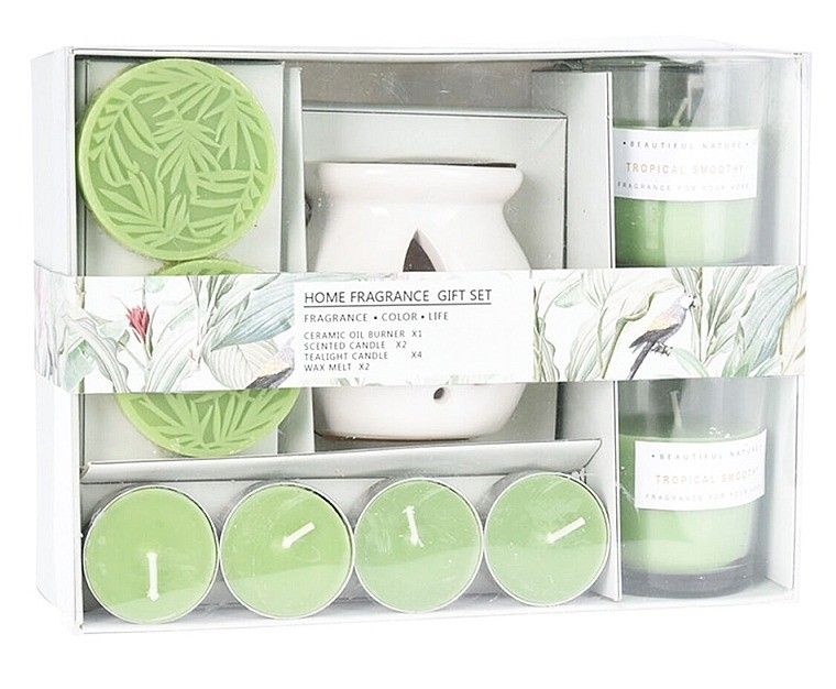 HOMESTYLING Aromalampa a vonné svíčky dárková sada 9 ks TROPICAL KO-CC5061530zele