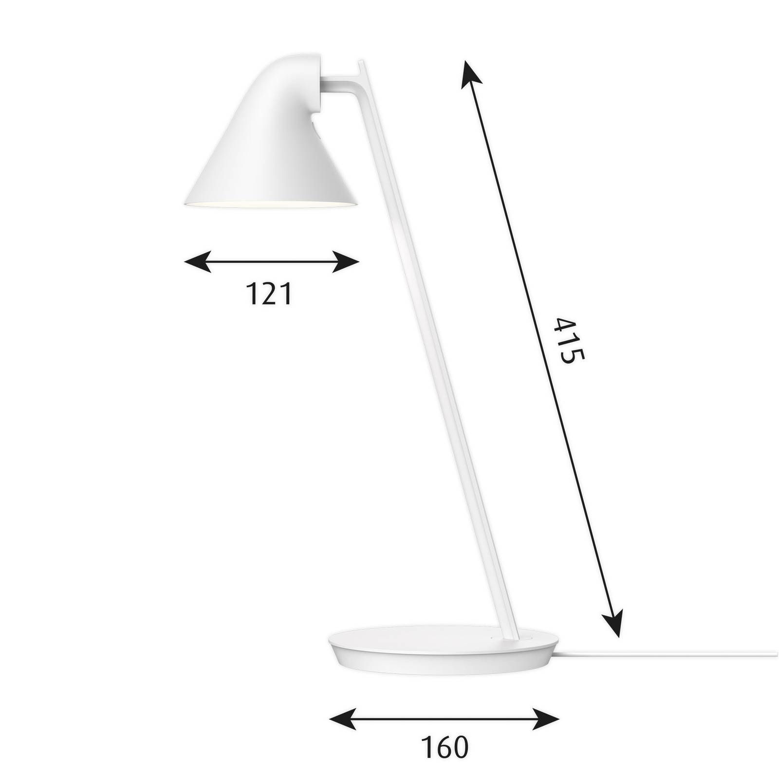 Louis Poulsen NJP Mini stolová LED lampa, biela, Obývacia izba / jedáleň, oceľ, hliník, 10W, K: 41.5cm