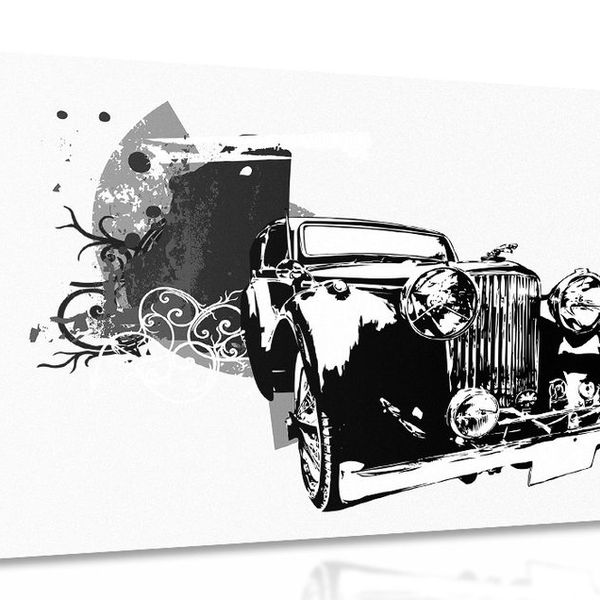 Obraz čiernobiele retro auto s abstrakciou - 120x80