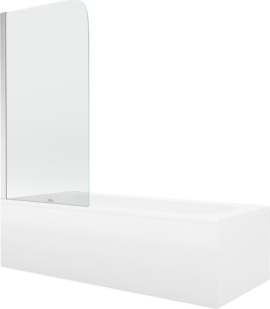 MEXEN/S - Vega obdĺžniková vaňa 180 x 80 cm s panelom + vaňová zástena 75 cm, transparent, chróm 550118080X9007510100