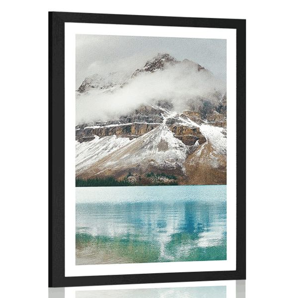 Plagát s paspartou jazero poblíž nádhernej hory - 20x30 black
