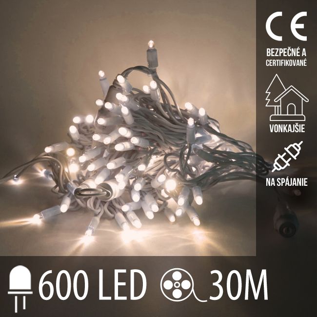 Vianočná LED svetelná reťaz vonkajšia na spájanie - 600LED - 30M Teplá Biela