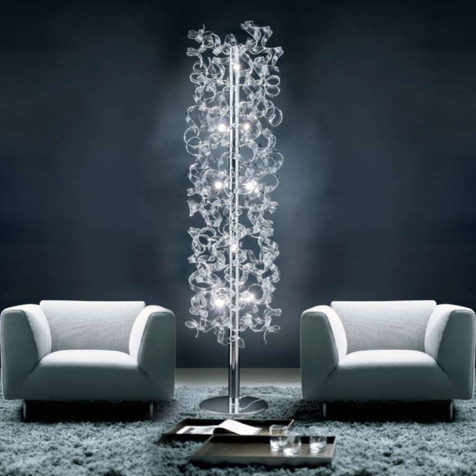 Metallux Stojaca lampa Crystal s osadenou tyčou, Obývacia izba / jedáleň, kov, sklo, G9, 40W, K: 170cm