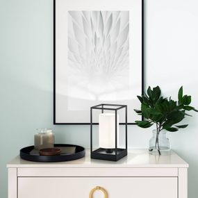 FISCHER & HONSEL Stolová lampa Gilli s ľanovým tienidlom, biela, Obývacia izba / jedáleň, kov, ľan, PVC, E14, 25W, P: 16 cm, L: 16 cm, K: 28.5cm