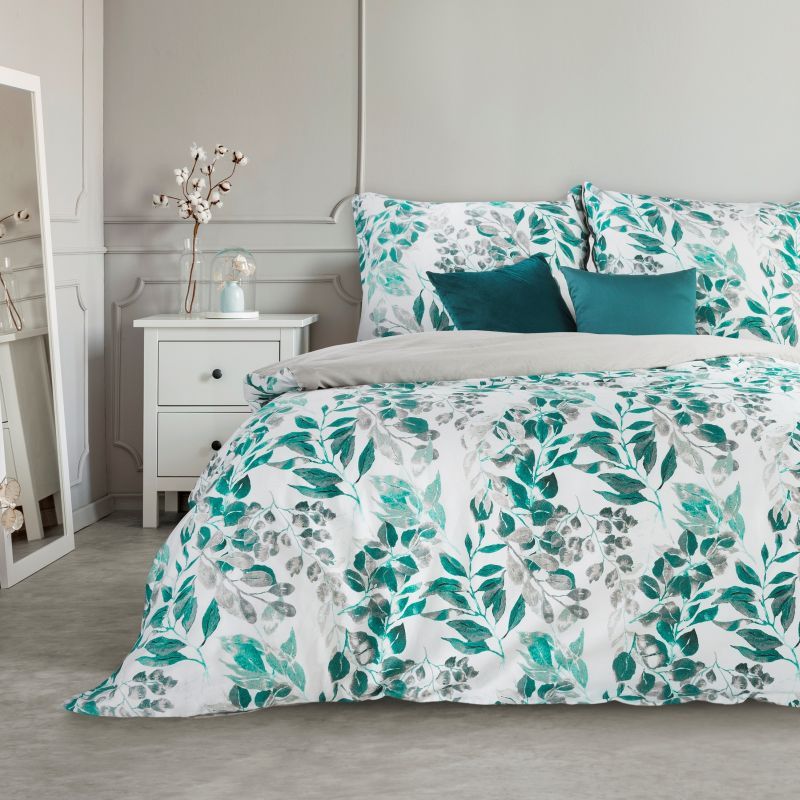 DomTextilu Biele bavlnené posteľné obliečky so zeleným listovým motívom 3 časti: 1ks 200x220 + 2ks 70 cmx80 Biela 70x80 cm 27672-153292