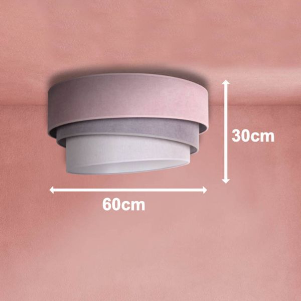 Euluna Stropné svetlo Pastell Trio Ø60 cm ružová/sivá, Obývacia izba / jedáleň, zamatová látka, E27, 40W, K: 30cm