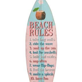 Modro -ružová drevená nástenná ceduľa plážová pravidlá - 24 * 1,5 * 77cm