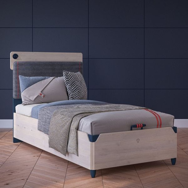 Veľká posteľ s úložným priestorom 120x200cm lincoln - dub/tmavo modrá