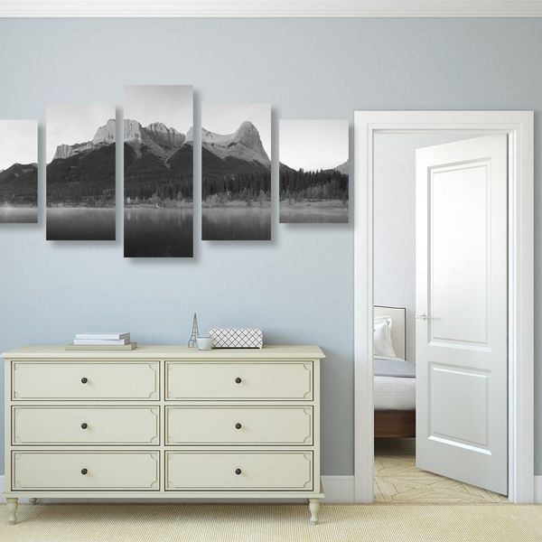 5-dielny obraz západ slnka nad Dolomitmi v čiernobielom prevedení - 100x50