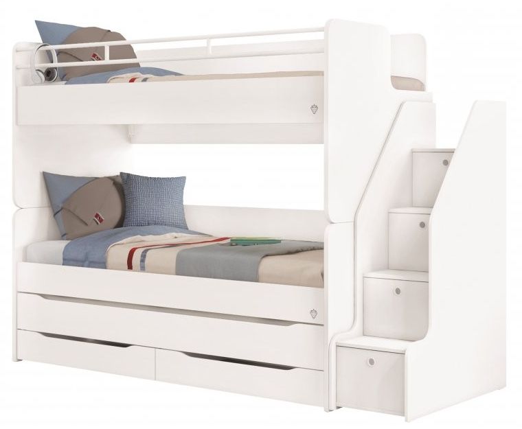 ČILEK - Poschodová posteľ White  pre 3 deti 90x200 cm s úložným priestorom (schody)