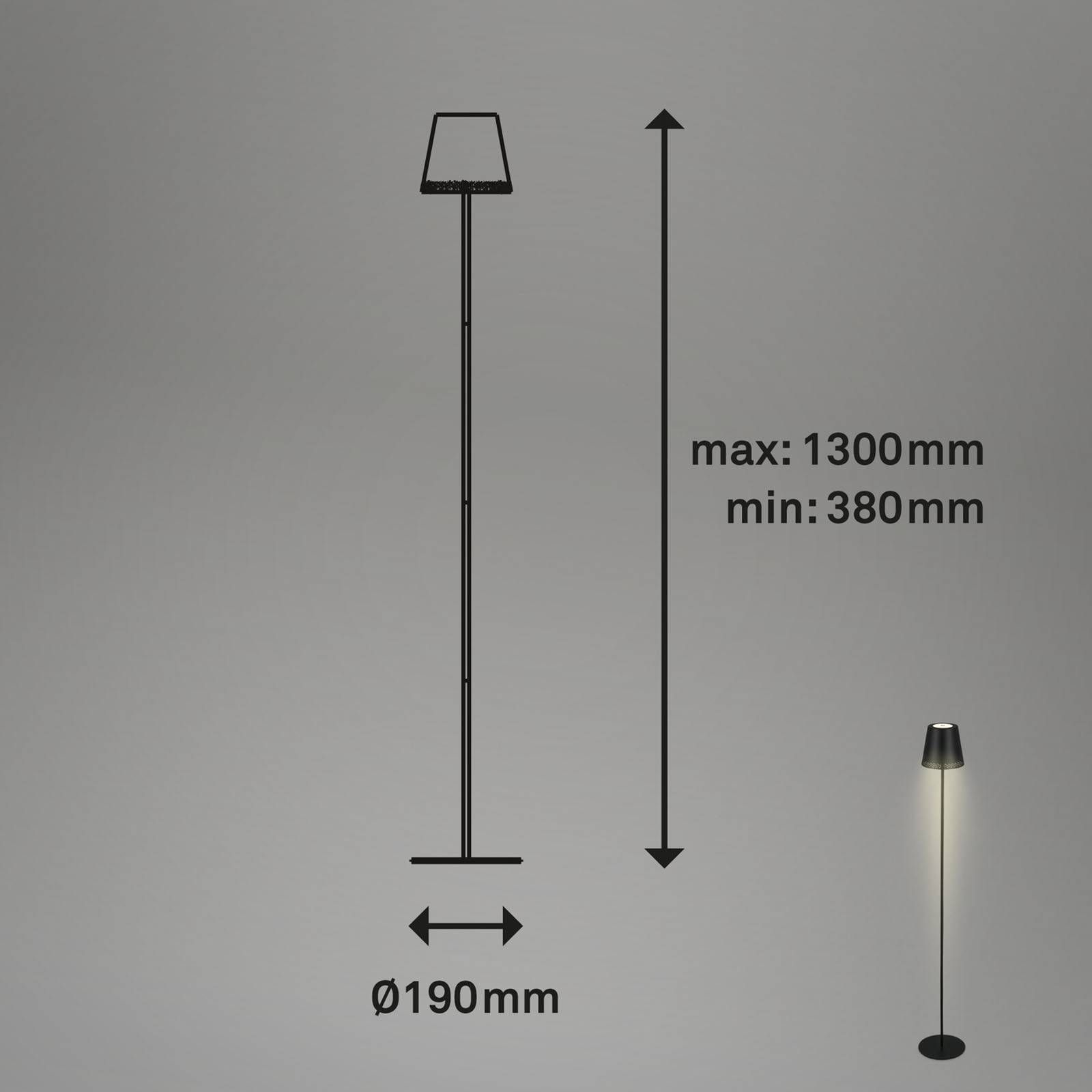 Briloner Stojacia LED lampa na batérie Kiki, 2 700K, čierna, kov, 3.5W, K: 130cm