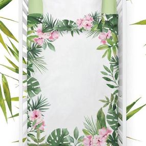 DomTextilu Obojstranné bambusové obliečky pre deti v bielej farbe s tropickým lístím a ružovými kvetinami 32274-162393