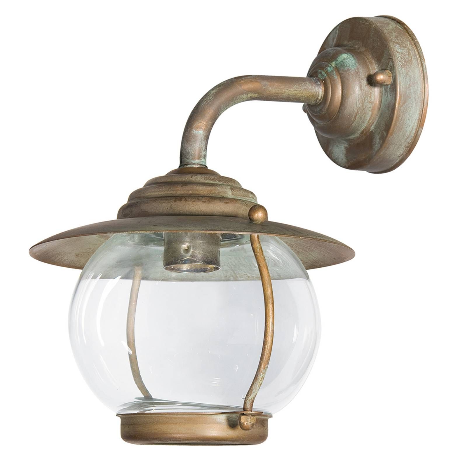 Moretti Luce Olivia okrúhle vonkajšie nástenné svietidlo IP44, antikizovaná mosadz, sklo, E27, 60W, L: 21.5 cm, K: 27cm