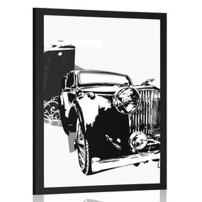 Plagát čiernobiele retro auto s abstrakciou - 40x60 black