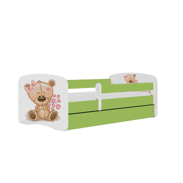 Letoss Detská posteľ BABY DREAMS 180/80- Macko III Zelená S matracom S uložným priestorom