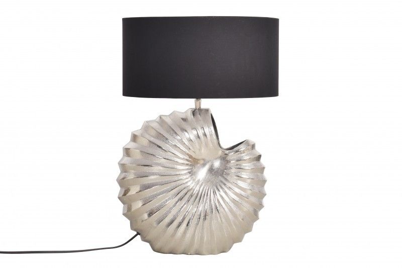 Estila Art deco dizajnová stolná lampa Alexa so striebornou podstavou a okrúhlym čiernym tienidlom 63cm