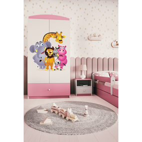 Dětská skříň Babydreams 90 cm ZOO růžová