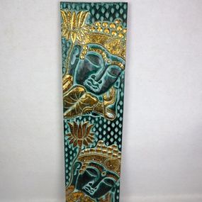 Obraz BUDHA, zelený, 120x30 cm, exotické drevo, ručná práca