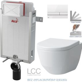 ALCADRAIN Renovmodul - predstenový inštalačný systém s bielym tlačidlom M1710 + WC LAUFEN PRO LCC RIMLESS + SEDADLO AM115/1000 M1710 LP2