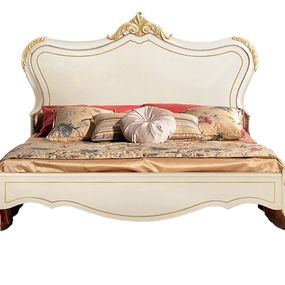 Estila Luxusná klasická manželská posteľ Clasica z dreveného masívu s barokovou vyrezávanou výzdobou a zlatými detailmi 180cm