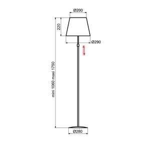 Aluminor Store stojaca lampa, čierna/červená, Obývacia izba / jedáleň, oceľ, látka, E27, 40W, K: 175cm