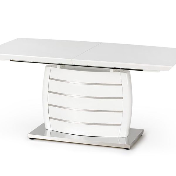 Rozkladací jedálenský stôl Onyx - biely lesk / nerezová