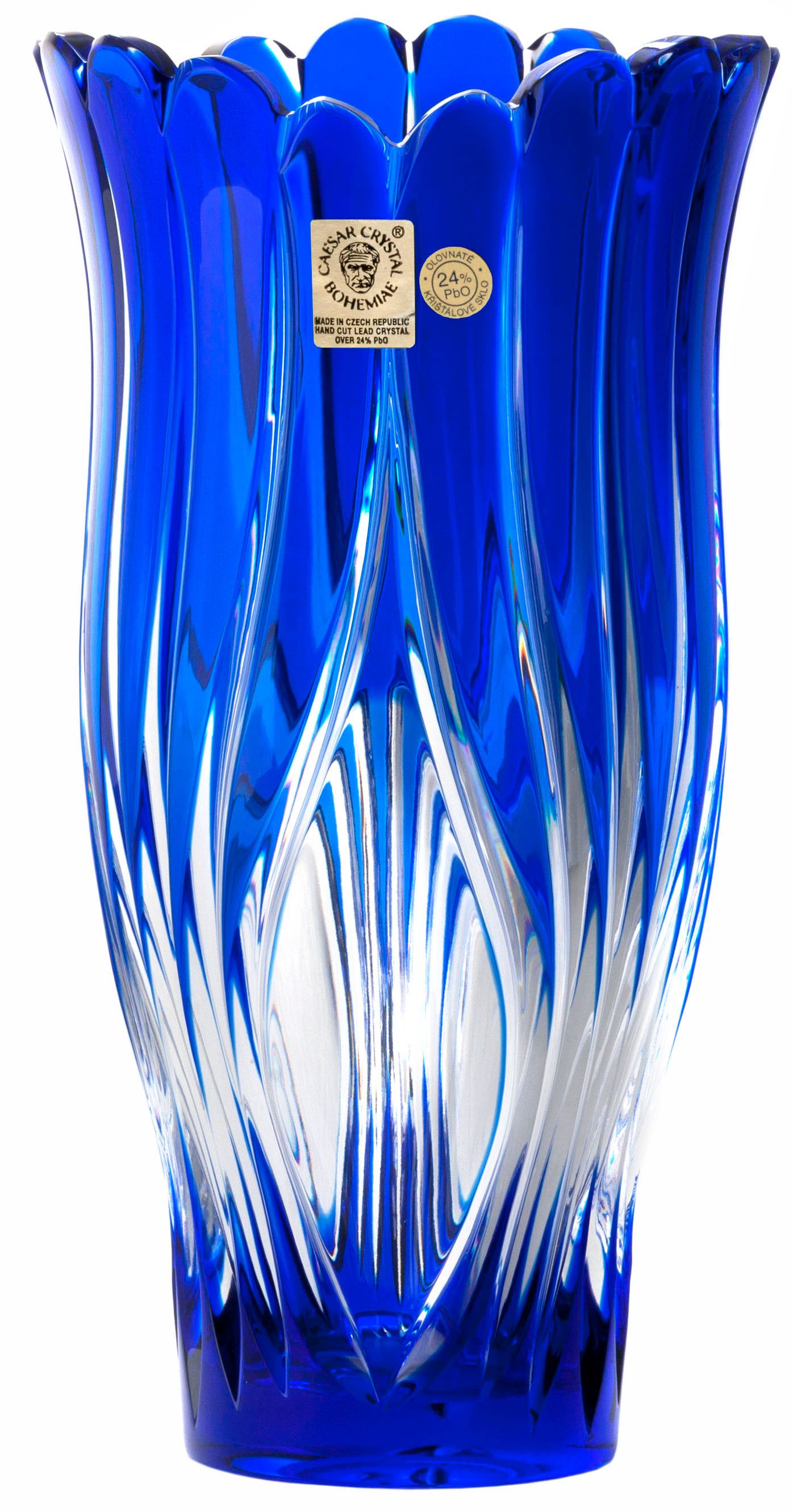 Krištáľová váza Lastura, farba modrá, výška 205 mm