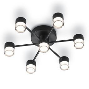 Helestra Kala stropné LED svietidlo, čierna, 7-pl., Obývacia izba / jedáleň, oceľ, čiastočne satinovaný akryl, P: 47.5 cm, L: 54 cm, K: 13.5cm