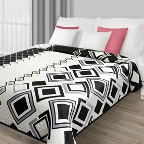 DomTextilu Biely prehoz na posteľ s čiernymi štvorčekmi Šírka: 170 cm | Dĺžka: 210 cm 4016-35072