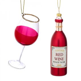 sass & belle Vianočná ozdoba Red Wine and Glass - 2ks