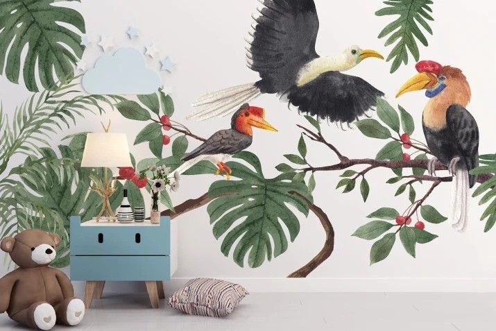 DomTextilu Nálepka na stenu pre deti vtáky v džungli 120 x 240 cm