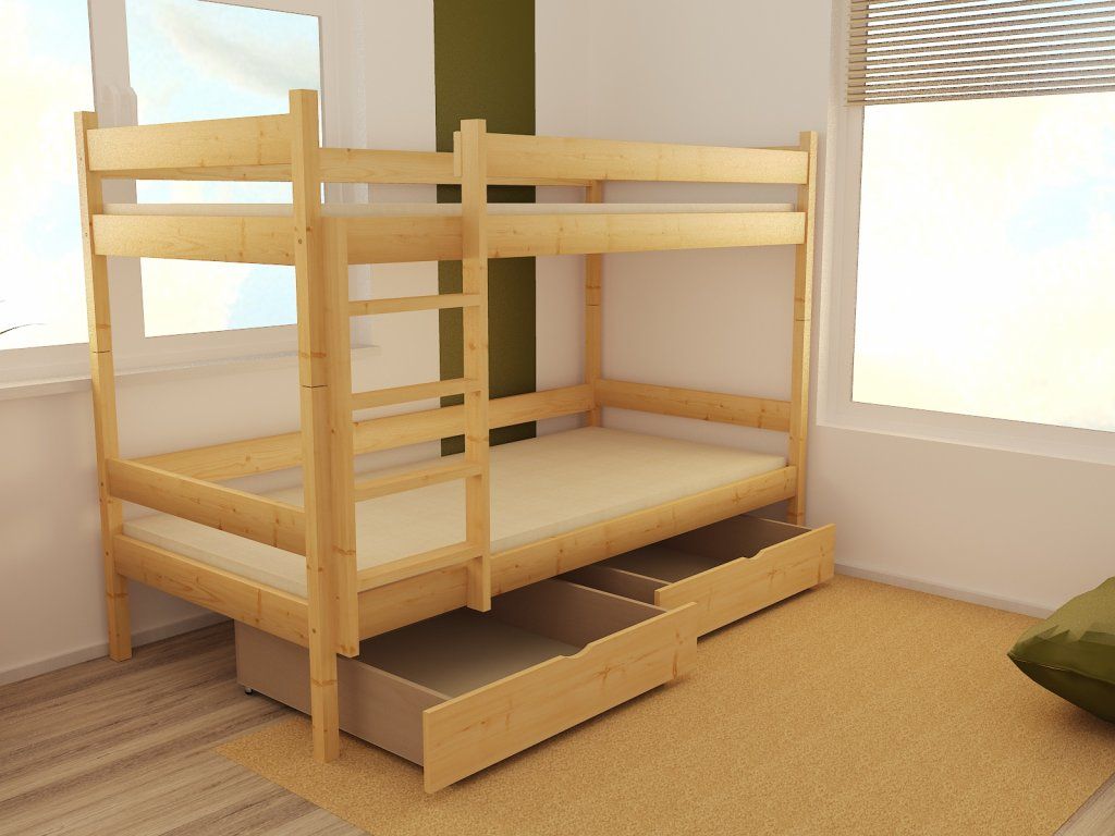Detská poschodová posteľ z MASÍVU 180x80cm BEZ ZÁSUVKY - PP002