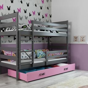 Poschodová posteľ ERIK 2 - 190x80cm - Grafitová - Ružová
