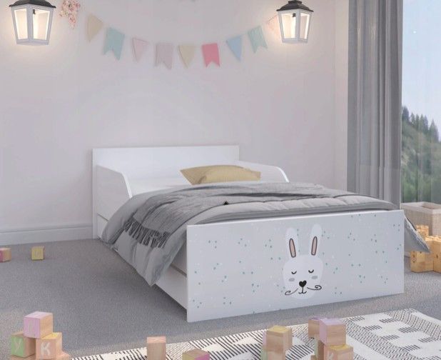 DomTextilu Nádherná detská posteľ s fúzatým zajačikom 180 x 90 cm  Biela 46927