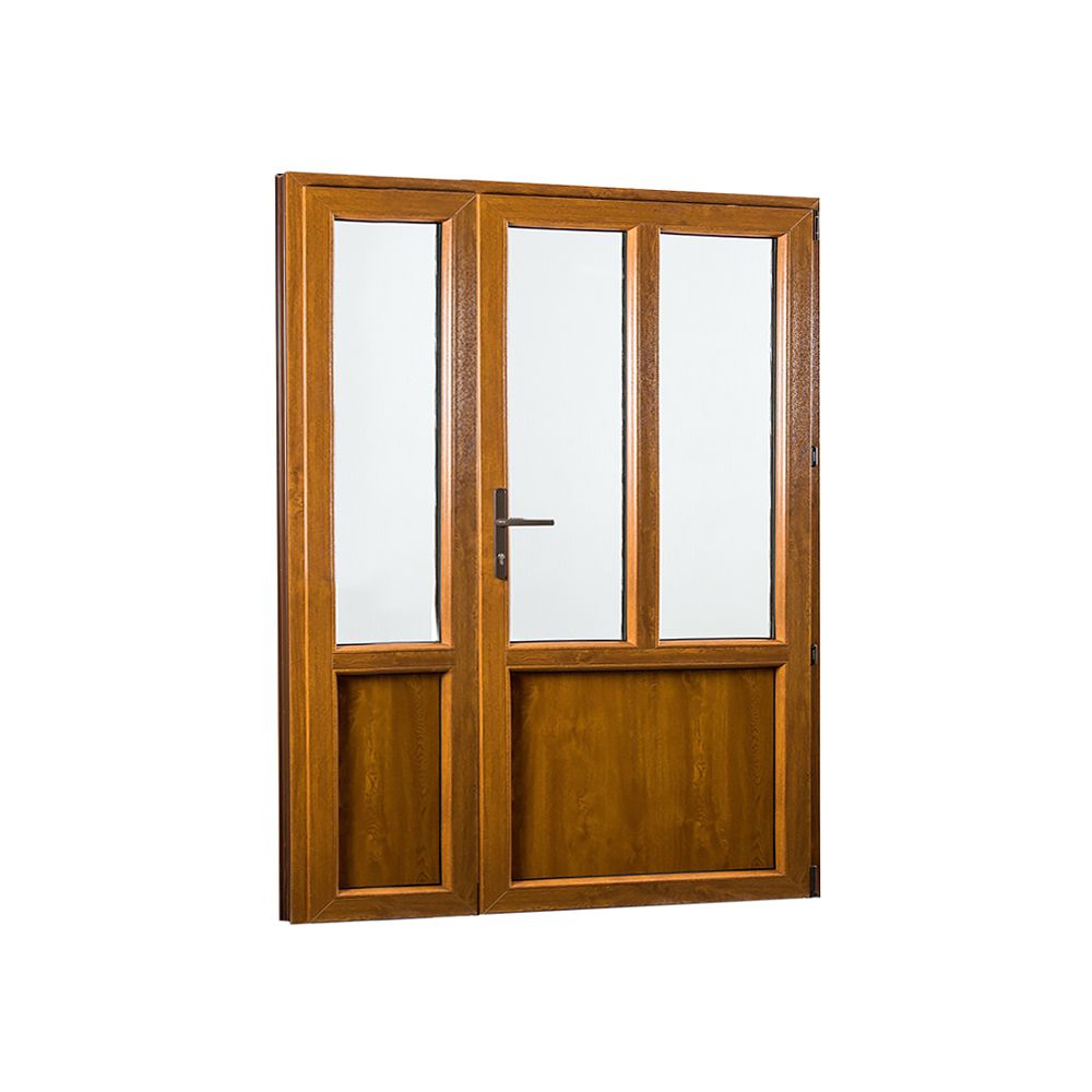 SKLADOVE-OKNA.sk Vedľajšie vchodové dvere dvojkrídlové, pravé, REHAU Smartline+, 1480 x 2080 mm, biela / zlatý dub
