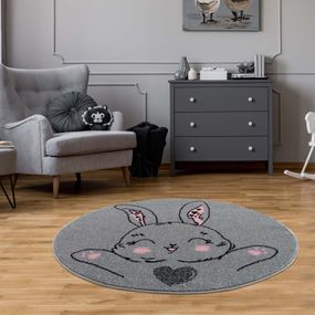 DomTextilu Detský sivý okrúhly koberec usmievavý zajko 41675-196868